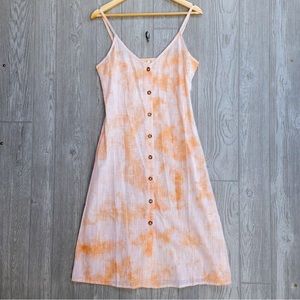 Roxy Wild Ties Orange White Button Down Sleeveless Dress, NEVER WORN!
